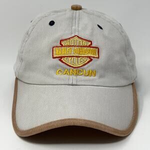 Vintage 90s Harley Davidson Cancun Dad Hat Baseball Cap Biker Strapback Beige